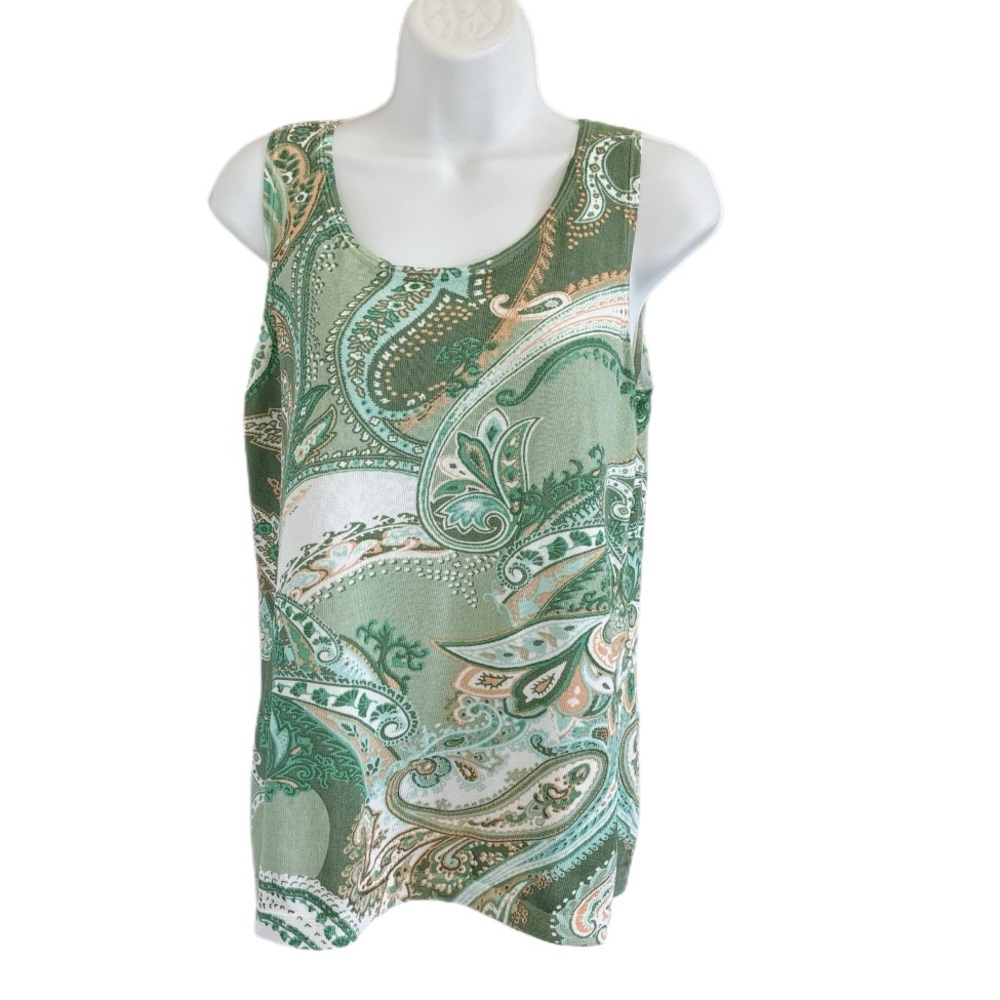 Chico’s Green Tank Top Paisley Design Size 0 Small